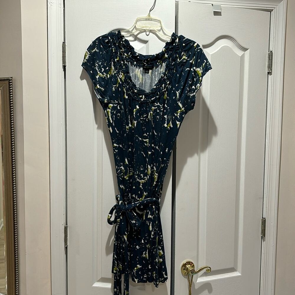 Banana Republic L teal lime dress removable matching belt nwot short sleeve midi